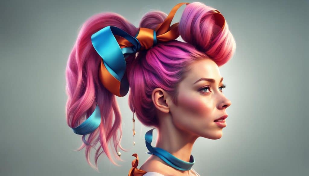 Cindy Lou Who hair journey begins with a sweet and spirited Whoville Ponytail Twist. High ponytail, playful curls, secured with a vibrant ribbon – pure Whoville charm!
