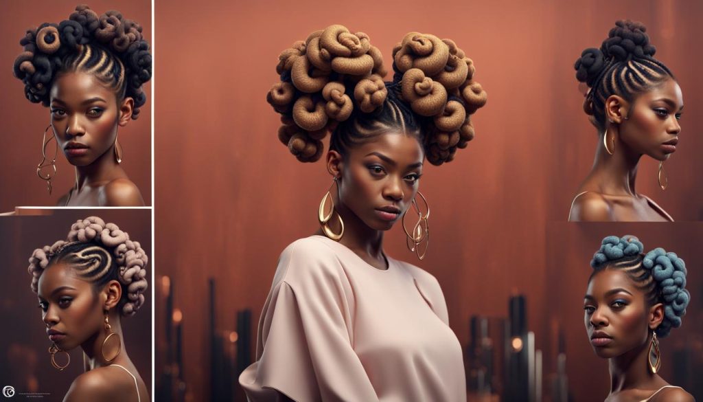 Chic Bantu knots: Playful and stylish expressions in various sizes and patterns, celebrating individuality.