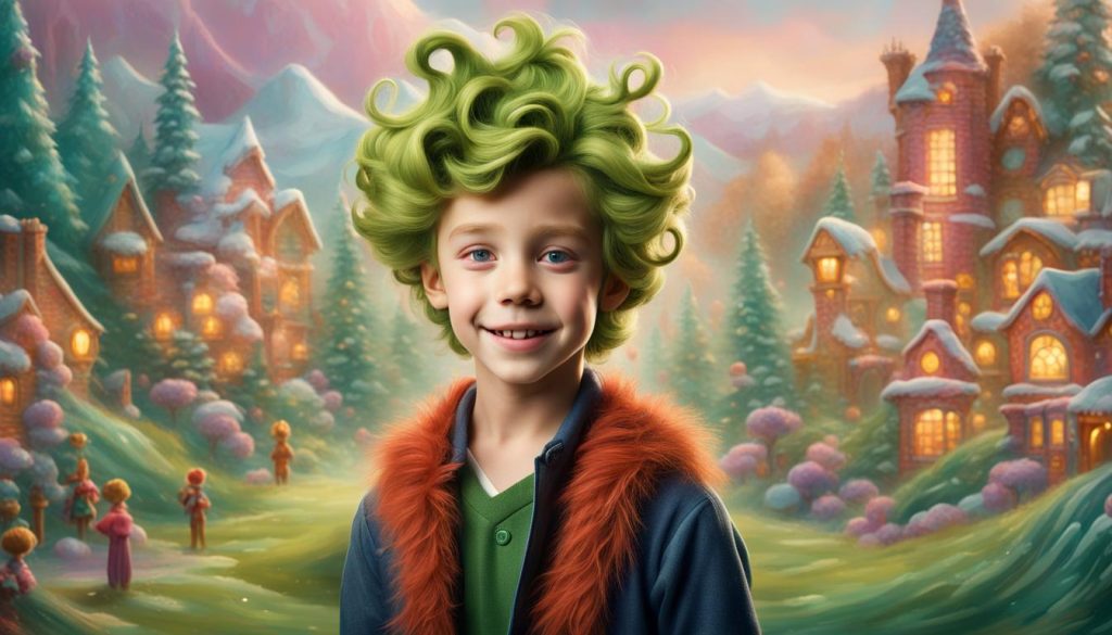 Whoville Wave: Boys' curls embrace quirky spirit. Add a pop of color for festive charm in this Whoville hairstyles boy look.