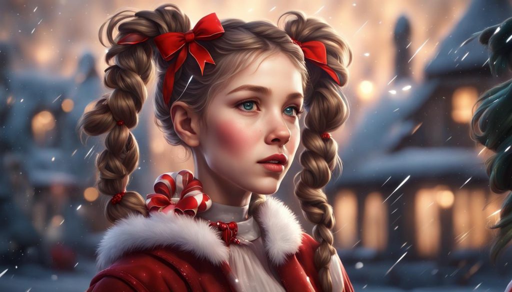 Festive bows on pigtails: Timeless elegance for her holiday-ready look! 🎀✨
