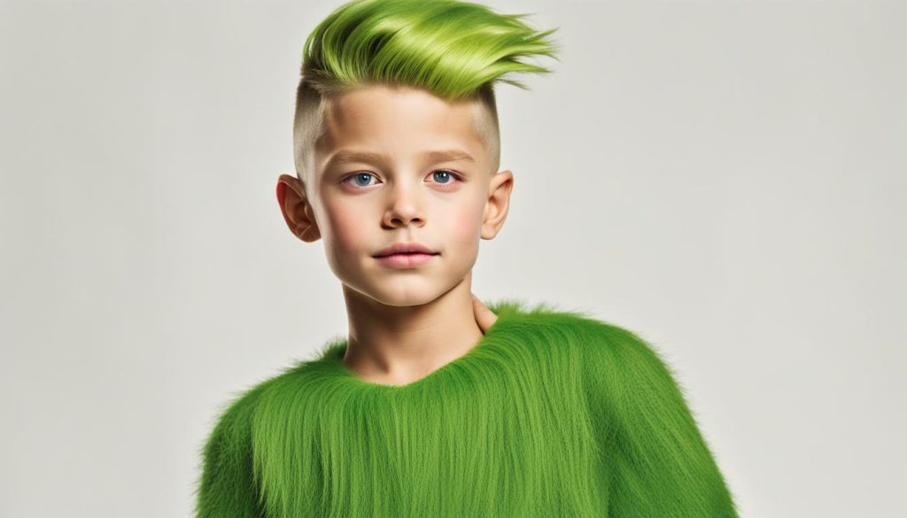 Whoville hairstyles boy: Embrace the Grinch-inspired buzzcut, a low-maintenance, stylish choice with a mischievous Whoville rebel twist.